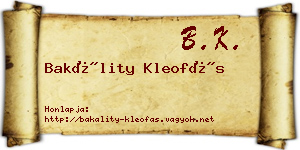 Bakálity Kleofás névjegykártya